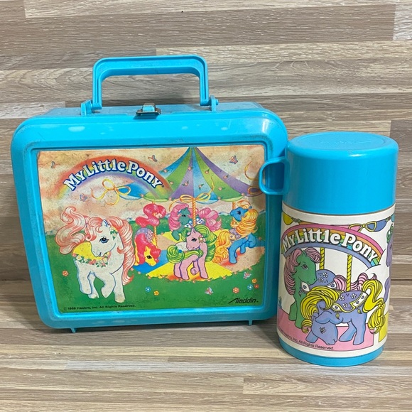 My Little Pony Blue vintage 80s blue Pink Lunchbox Set pastel colors - Picture 3 of 13